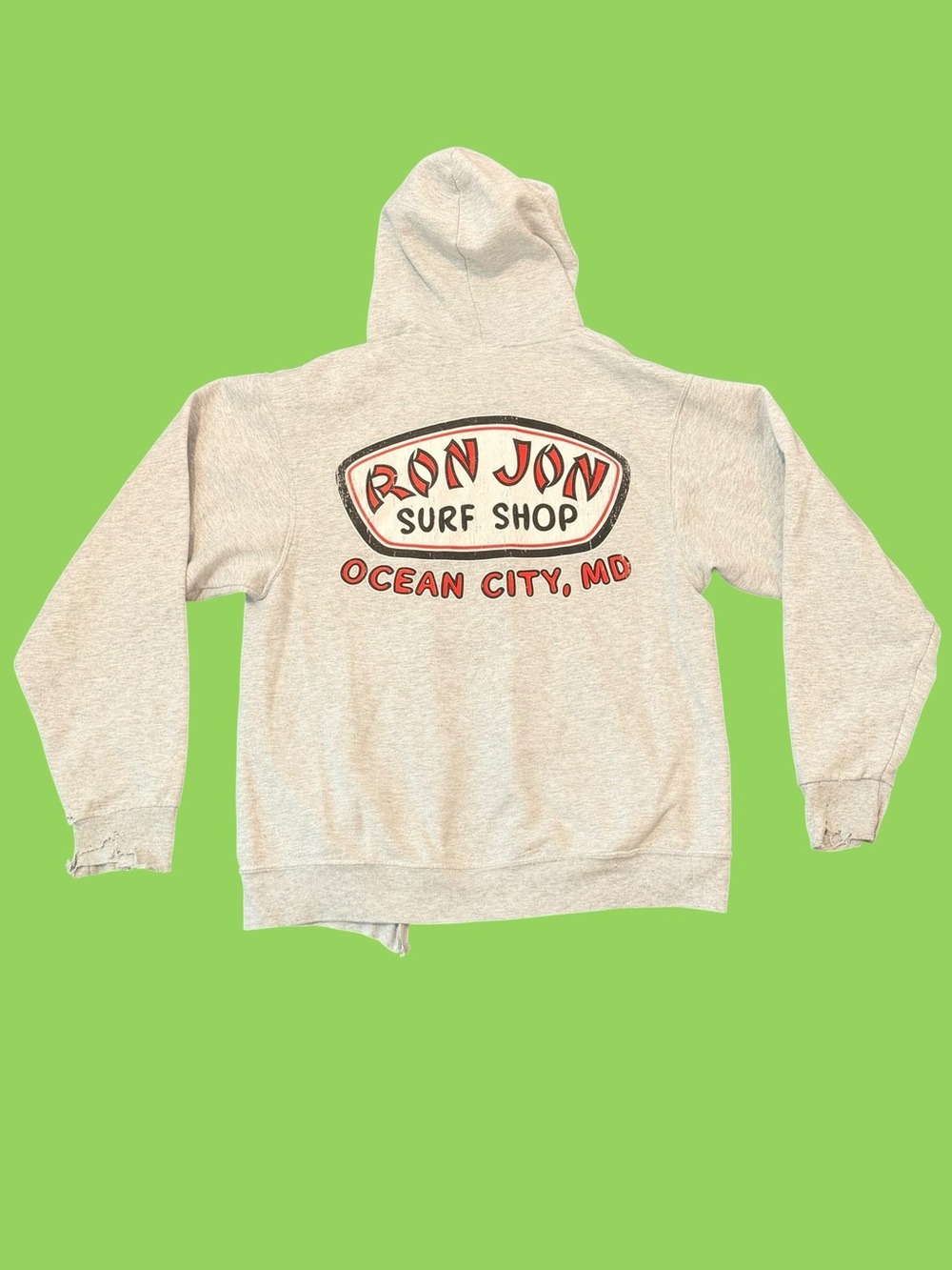 Vintage 90s Y2K Ron Jon Surf Shop Hoodie Zip Distressed Grey Small Grunge Surf